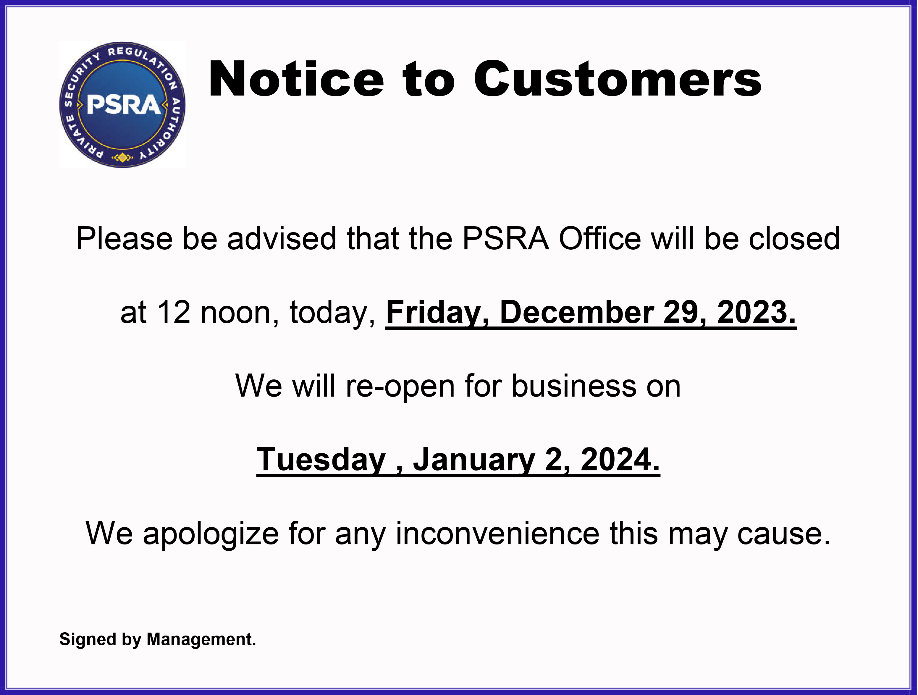 Closure_Notice December 29th, 2023